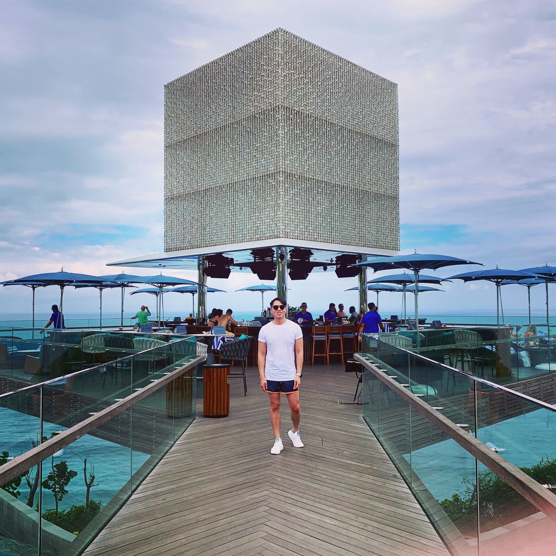 Benny at a clifftop rooftop bar in Uluwatu, Bali