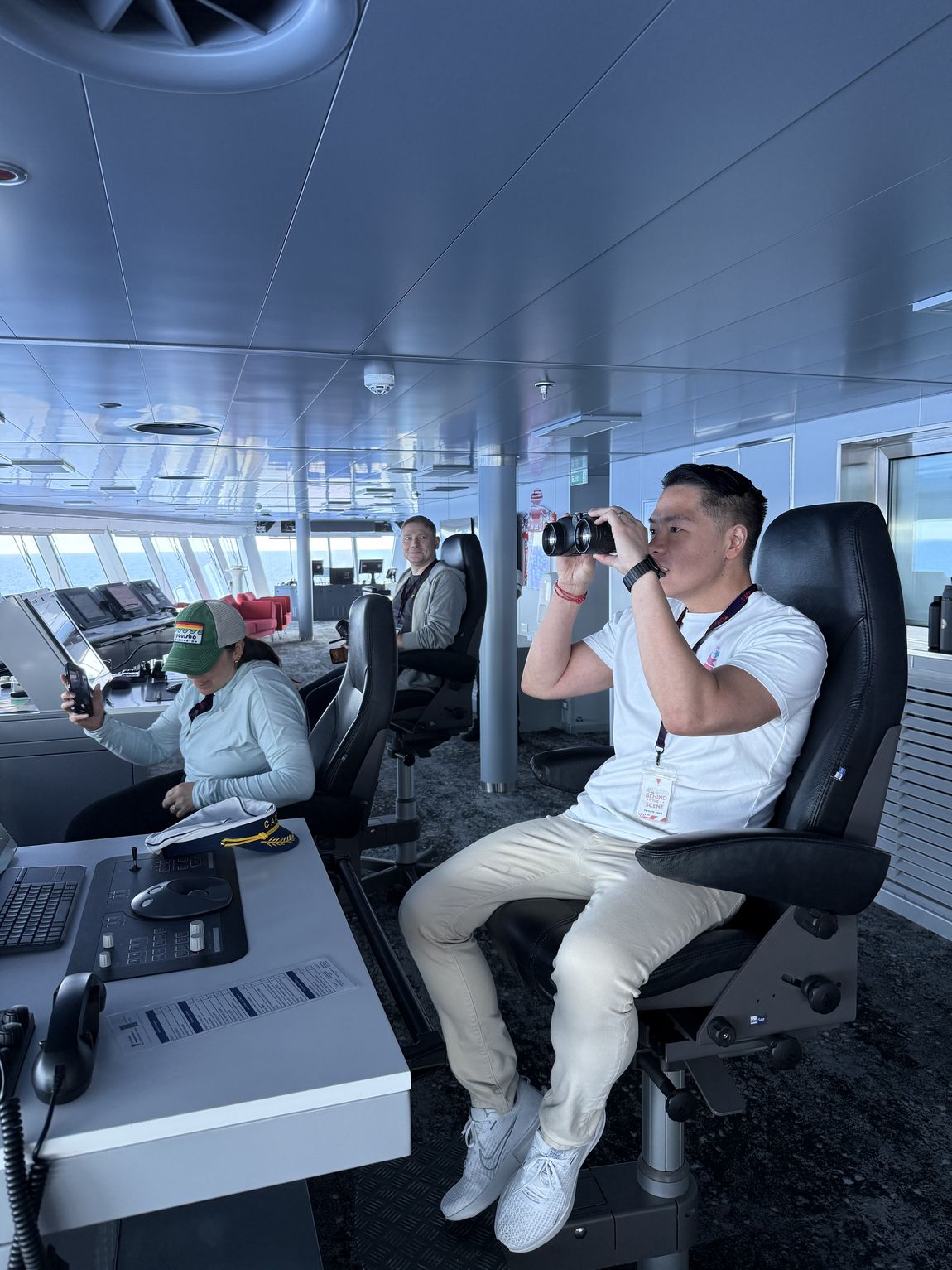 Benny on a cruise ship bridge tour